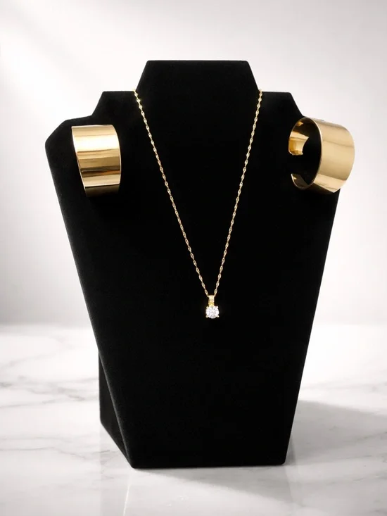 Gold Tone Necklace, earrings & Statement Ring Set - Women Jewelry - Picture 2 of 5